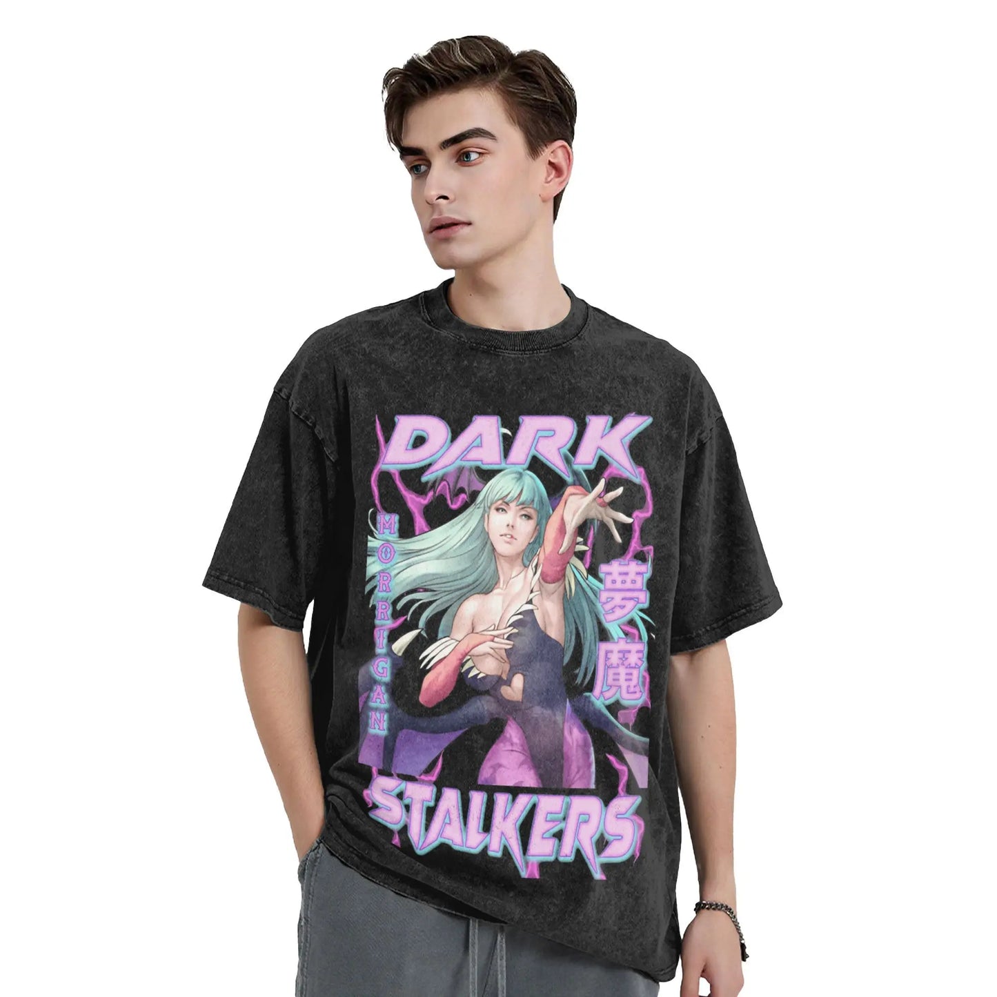 Streetwear Washed T Shirt Darkstalkers Simple T-Shirts Morrigan Aensland Leisure T Shirt for Male Beach Aesthetic Print Clothes Peaceful Pleasures Health and Wellness