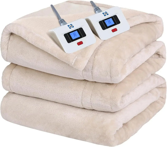 Queen Size Electric Blanket with 10 Heat Levels, Auto Shut Off, Fast Heating, Machine Washable, Beige, 84x90 Inch Peaceful Pleasures Health and Wellness United States