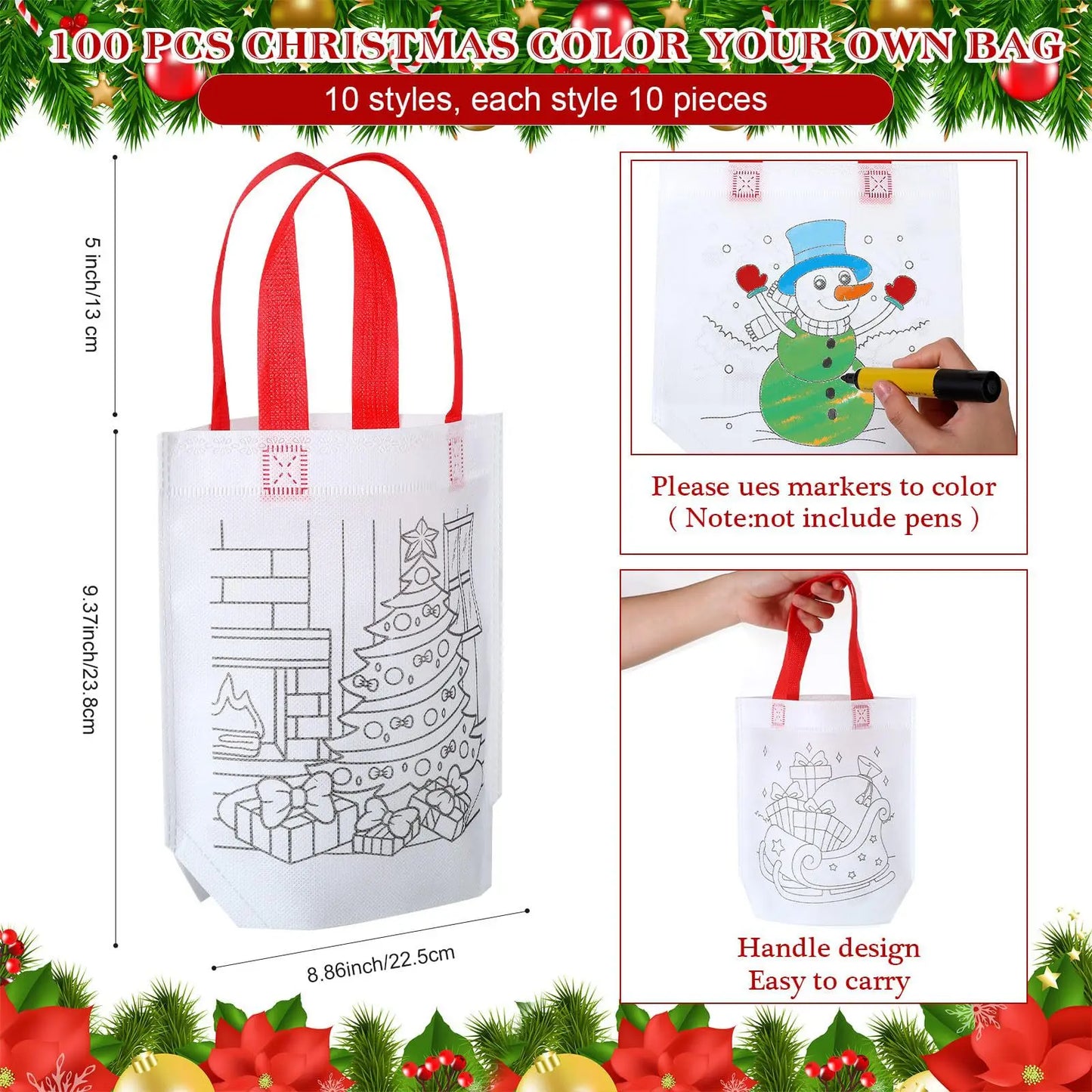 5-Pack DIY Coloring Party Favor Bags | Kids Christmas & Birthday