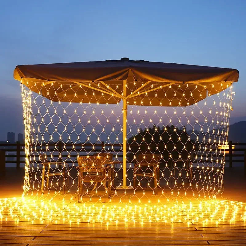 Outdoor Waterproof Solar LED Net Curtain Fairy String Lights