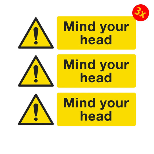 Pack of 3 150 x 50mm Warning Safety Sign Mind Your Head Self Adhesive Vinyl Peaceful Pleasures Health and Wellness Default Title