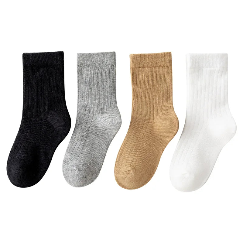 Four pairs of children's socks for spring and autumn, striped versatile style, mid-calf socks with a school style. Peaceful Pleasures Health and Wellness 4 pairs 1 2-3T