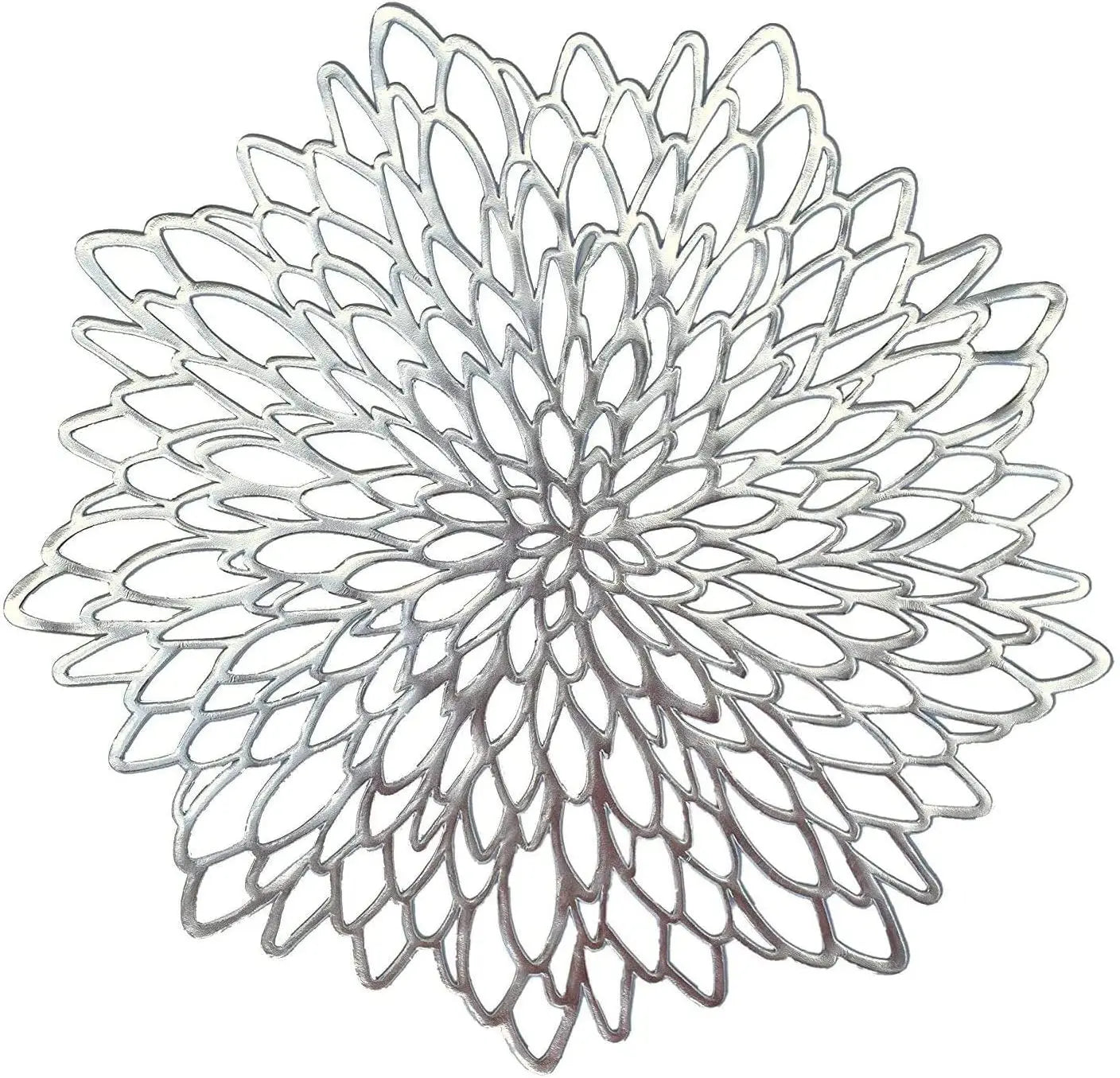 PVC Placemats Sets Round Leaf Place Mats Washable Heat Resistant Vinyl Table Mats for Kitchen Dining Table Wedding Placemat Peaceful Pleasures Health and Wellness Sliver 38CM Set of 6