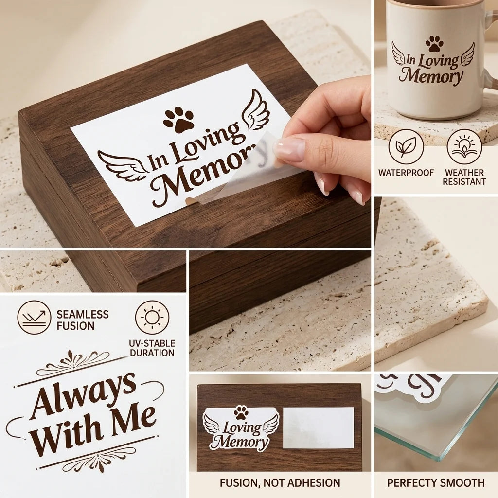 Pet Memorial UV Stickers | Paw Print Waterproof Decals for Urns