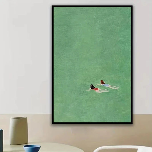 Serene Swimming Figures Green Waters Canvas Wall Art Print Canvas Wall Art Peaceful Pleasures Health and Wellness G4766 30x40cm Wood Framed