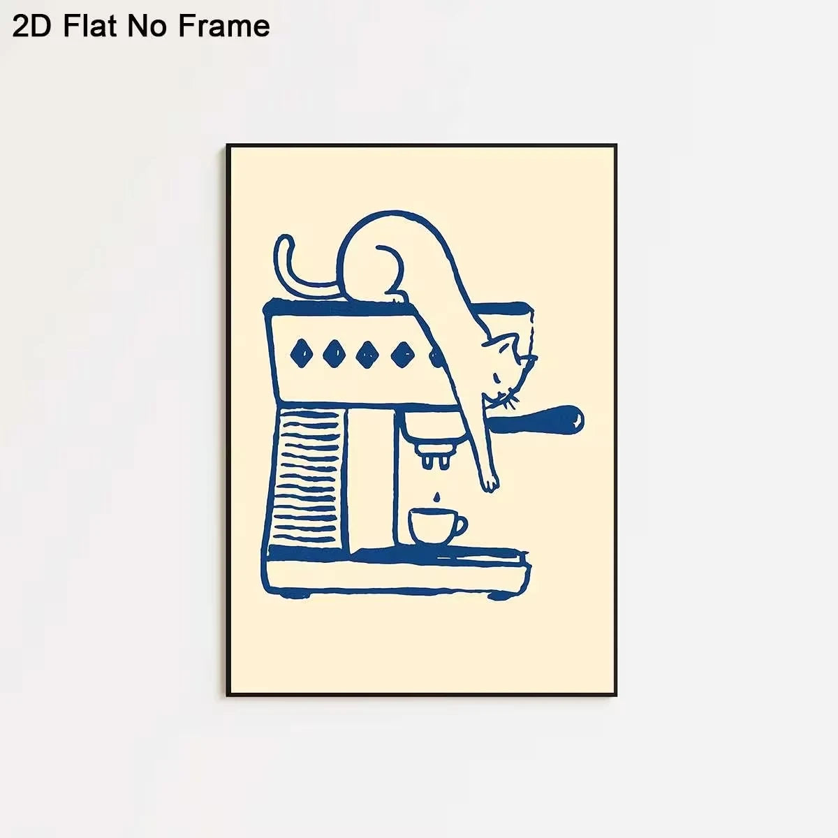 Minimalist Cat on Coffee Machine Canvas Wall Art Print