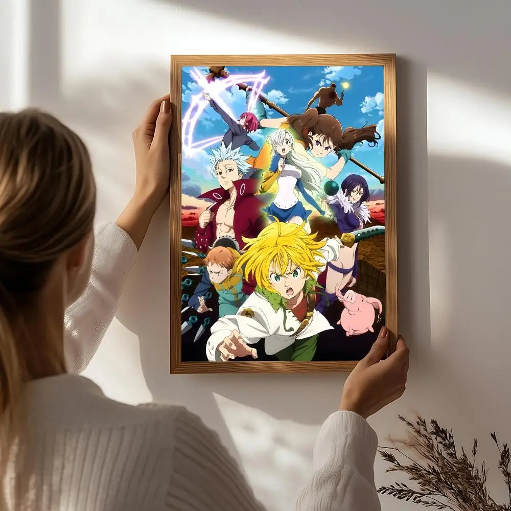 Anime T-The Seven Deadly Sins Poster HD Self Adhesive Waterproof Wall Art Ideal for Home Office Dorm Bedroom Great Gift Peaceful Pleasures Health and Wellness White8 40X50cmNoframe