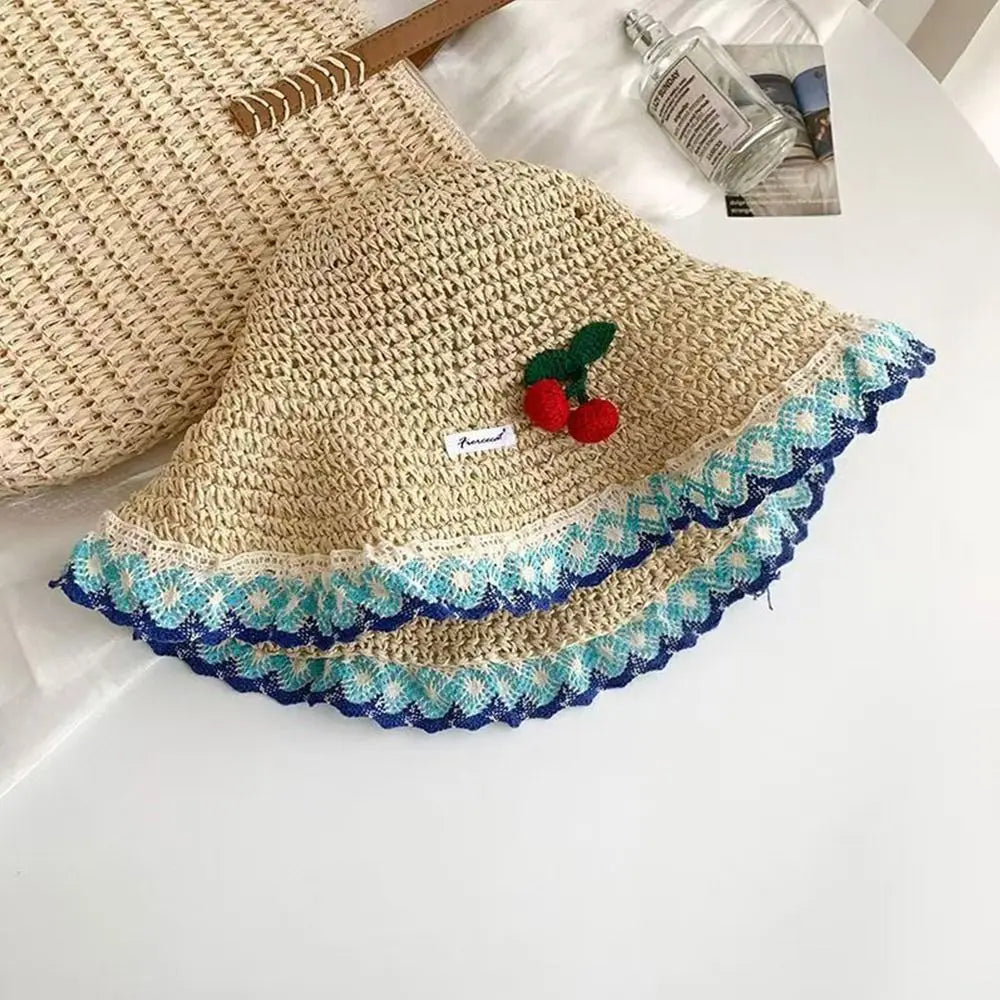 Wide Brim Straw Sun Hat – Floral Tie & Hollow Weave Women's