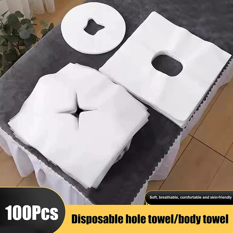 100pcs Disposable Beauty Salon Face Towel With Hole For Face Lying Pillow Massage Bed Hole Cross Lightweight Breathable Face Peaceful Pleasures Health and Wellness