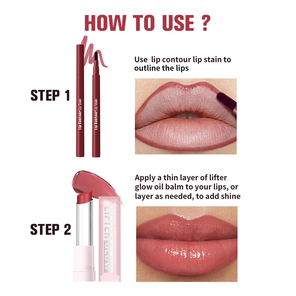 Lip Liner & Glow Oil Balm Kit – Hydrating, Long-Lasting 2pc