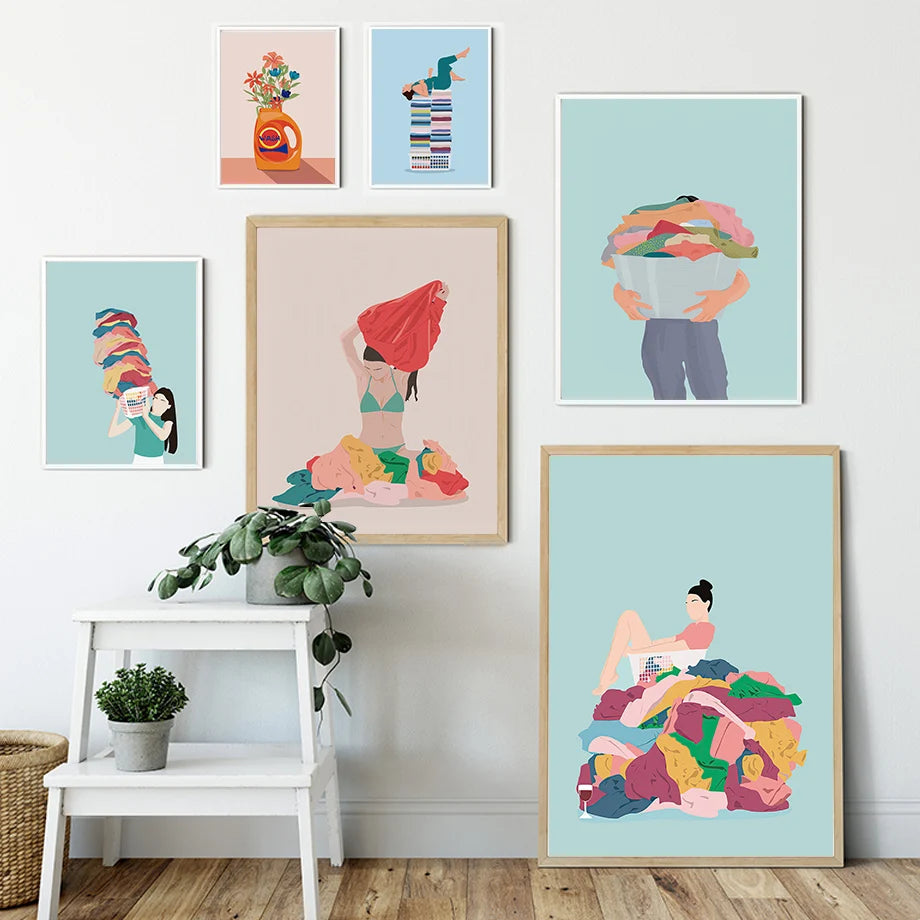 Pastel Nordic Canvas Wall Art | Laundry Room Flower Poster