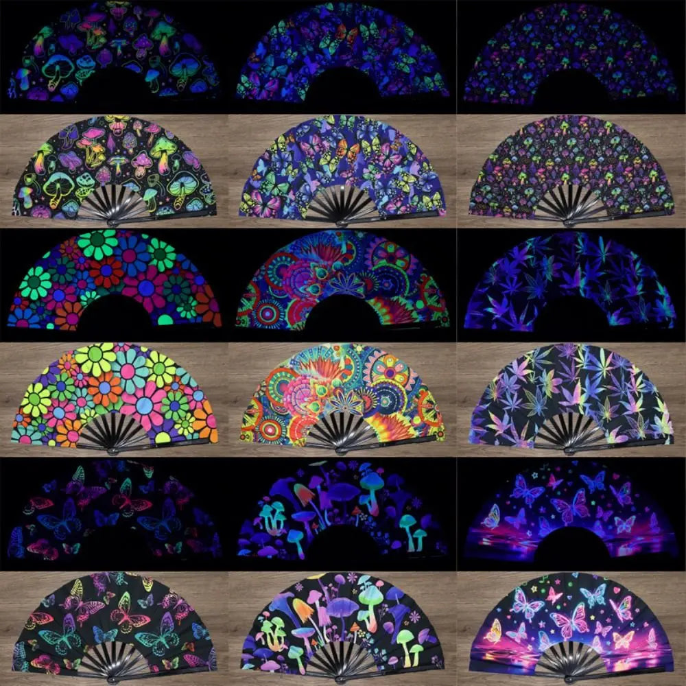 UV Glow 33cm Folding Hand Fan – Rave, Festival & Dance