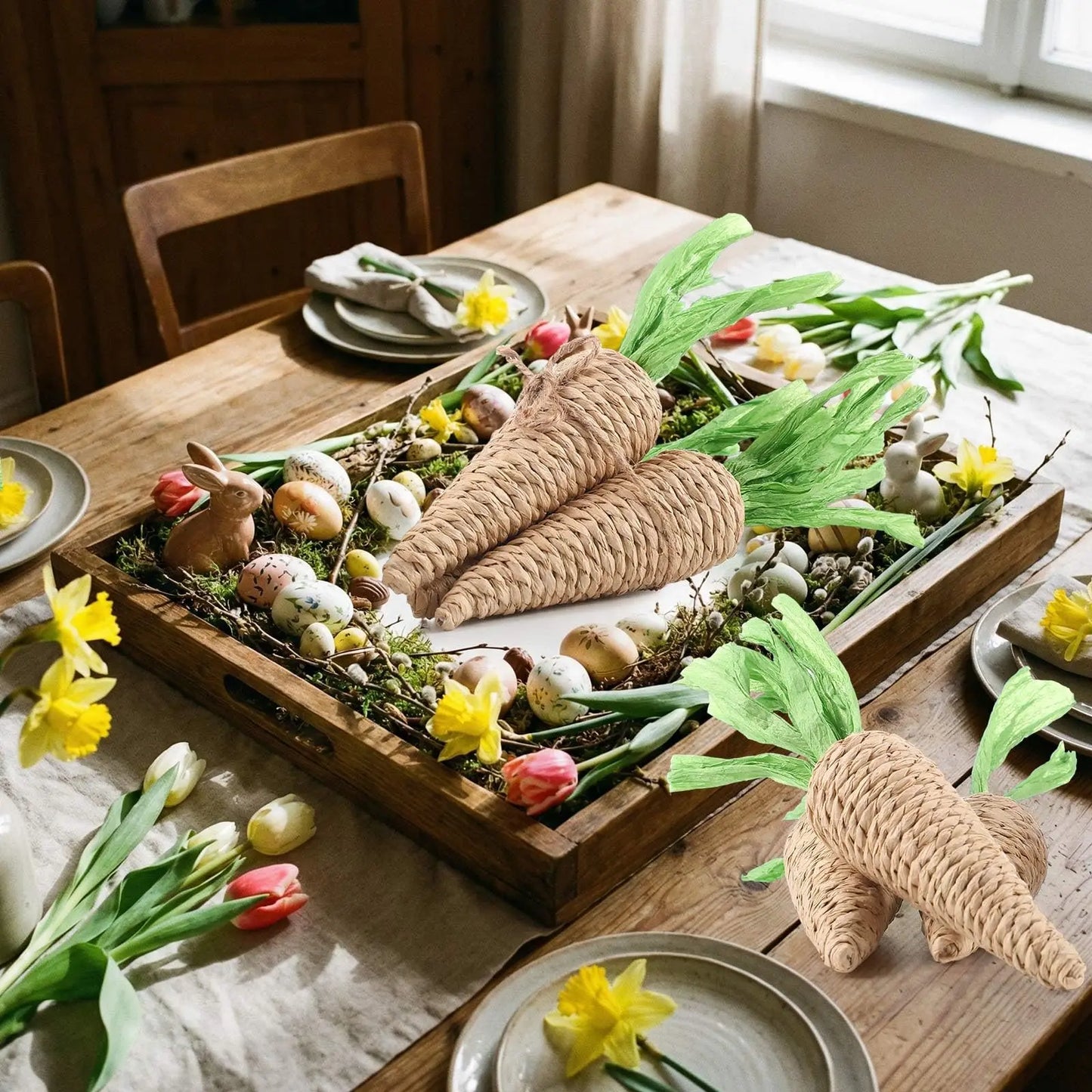Easter Artificial Foam Jute Carrots | Farmhouse Bunny Decor