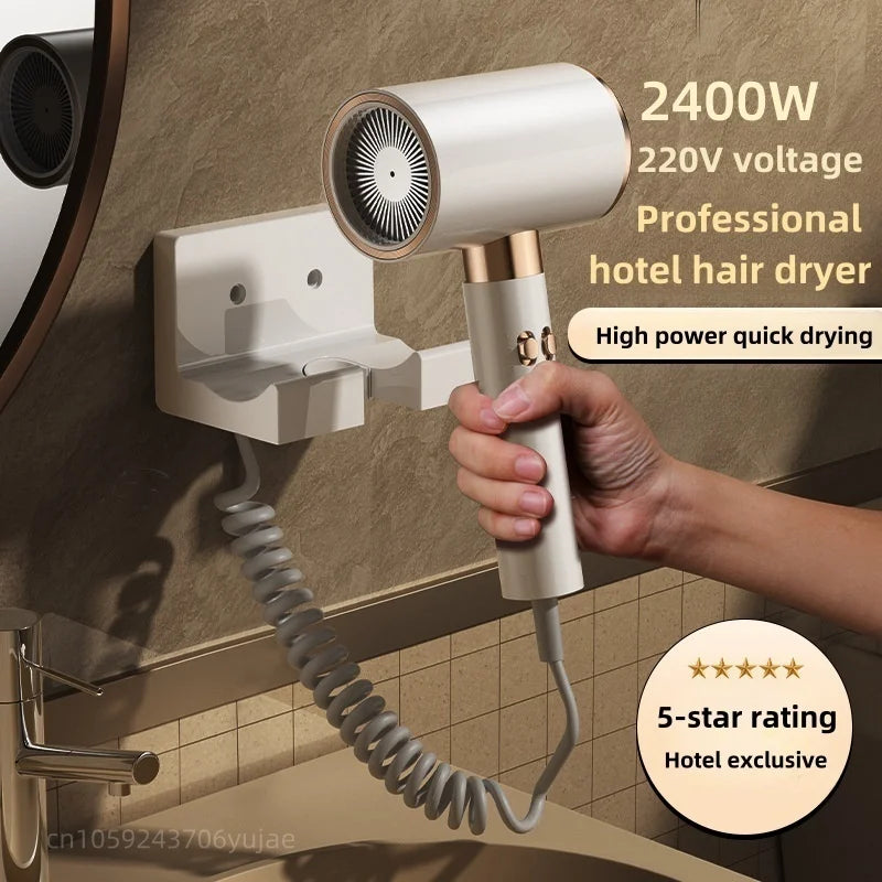 Hotel Special Hair Dryer 2400W Super Power Quick Drying Blue Hair Protection Wall-Mounted Perforation Free Home/Hotel Blower Peaceful Pleasures Health and Wellness WHITE AU
