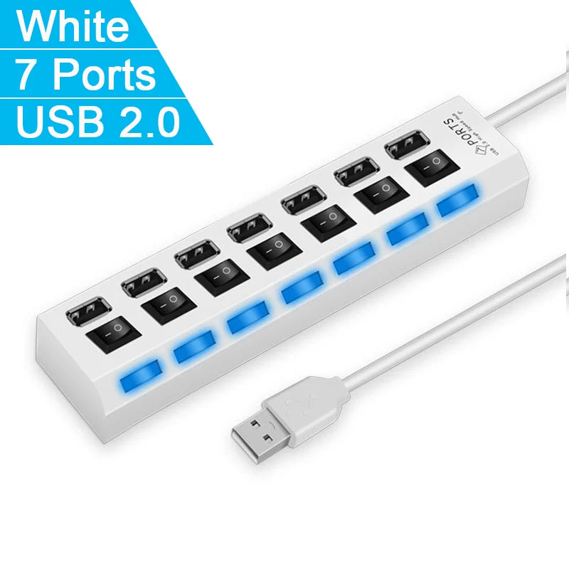 4/7 Port USB 2.0 Hub Splitter with LED Switch | PC & Laptop