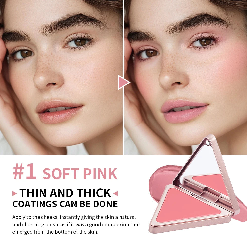 Lakerain Matte Cream Blusher Long-lasting Natural Makeup Triangle Box Design Oil-Resistant High Pigment Cream Blush Plate Peaceful Pleasures Health and Wellness