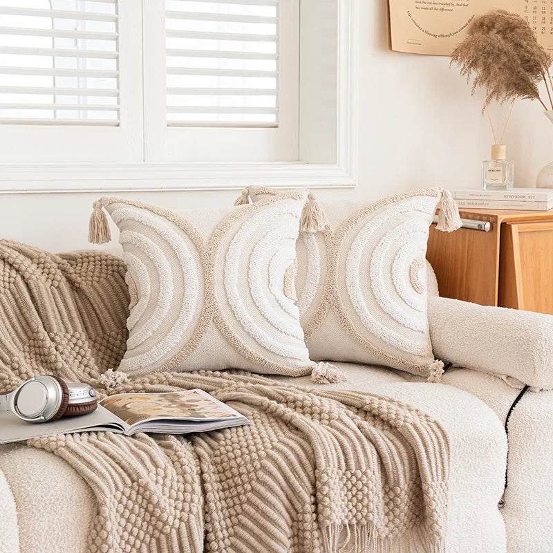 Battilo Luxury Pillow Cover with Tassels Soft Cotton Pillowcase Boho Decorative Throw Pillow for Living Room Sofa Cushion Cover Peaceful Pleasures Health and Wellness