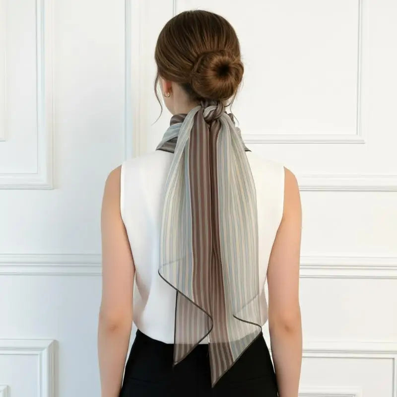 Striped Silk-Blend Scarf – Lightweight Neck & Hair Accessory