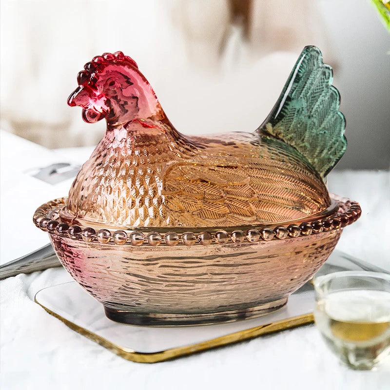 Creative Chicken Shaped Thickening Smooth Color Glass Storage Jar Multipurpose Household Candy And Snack Dim sum Cans With Lid Peaceful Pleasures Health and Wellness