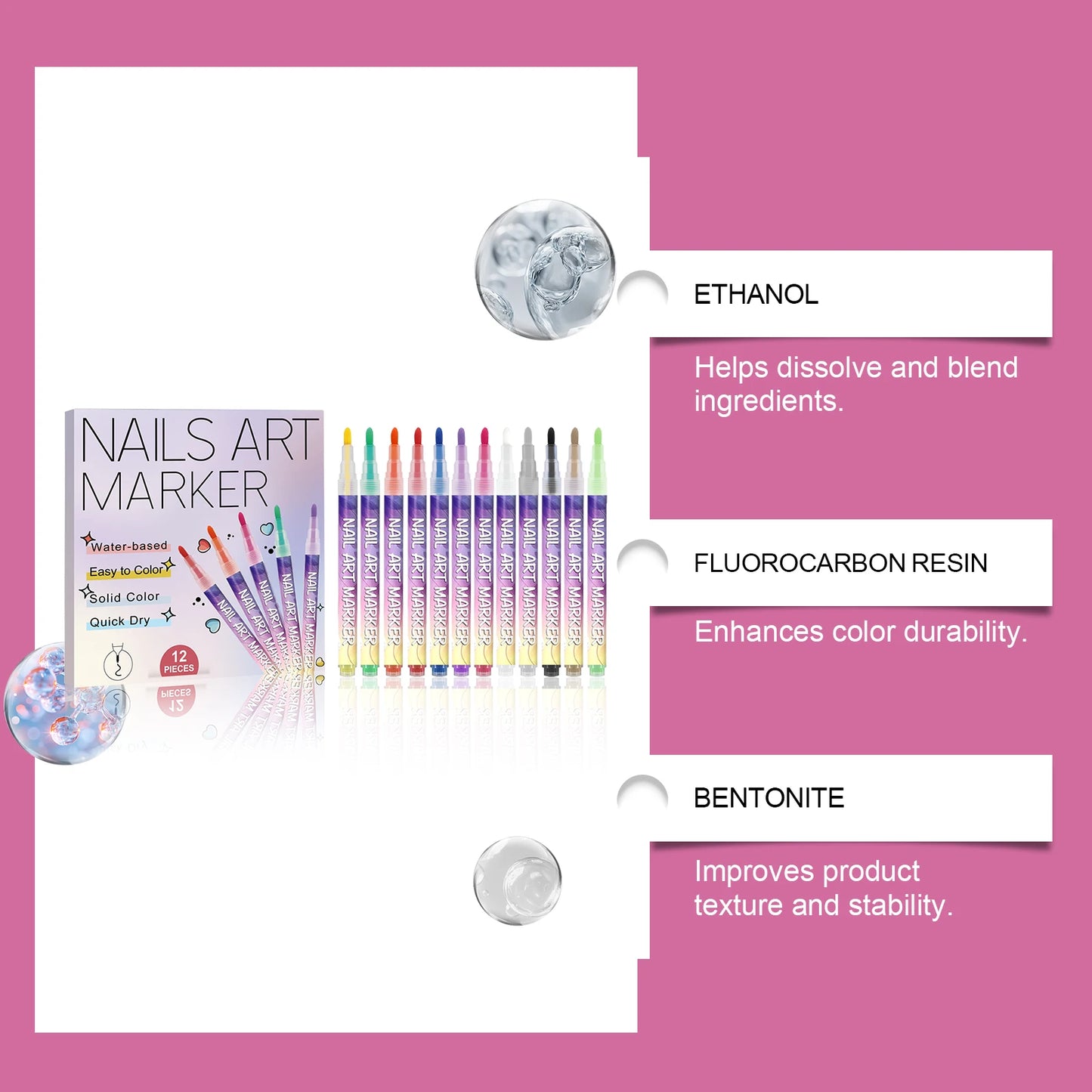 12-Color Nail Art Pens – 3D Doodle, Dotting & Liner Set