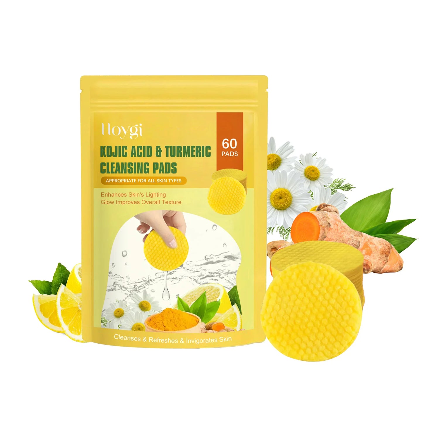 Turmeric Facial Cleanser Pads Pores Deeply Cleaning Makeup Remover Moisturizing Exfoliating Dead Skin Kojic Acid Facial Sponges Peaceful Pleasures Health and Wellness A