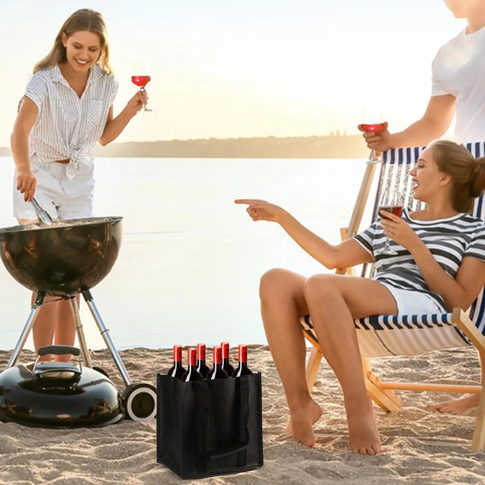 Reusable Wine Tote Bag 6-Bottle Carrier With Secure Straps For Travel Picnic Beach Camping Leakproof Portable Wine Bottle Holder Peaceful Pleasures Health and Wellness