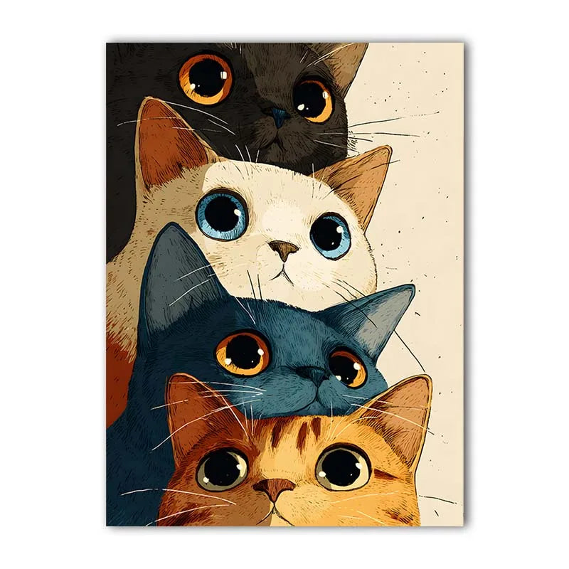 Nordic Wall Art Cute Stacked Cats Animals Canvas Painting Nordic Style Poster Prints Bedroom Living Room Wall Decor Peaceful Pleasures Health and Wellness 03 50x70cm NoFrame China Mainland