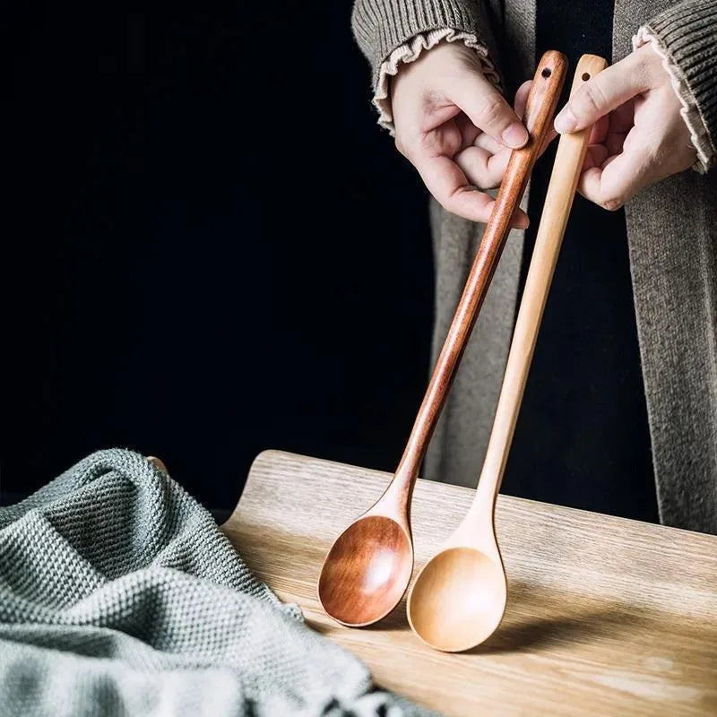 Long Wooden Stirring Spoon Set | 13-Inch Natural Wood Cooking Spoons – 5-Pack or 10-Pack