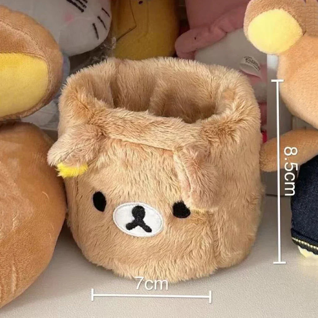 Kawaii Plush Pencil Holder – Bamboo Desk Organizer & Storage Box