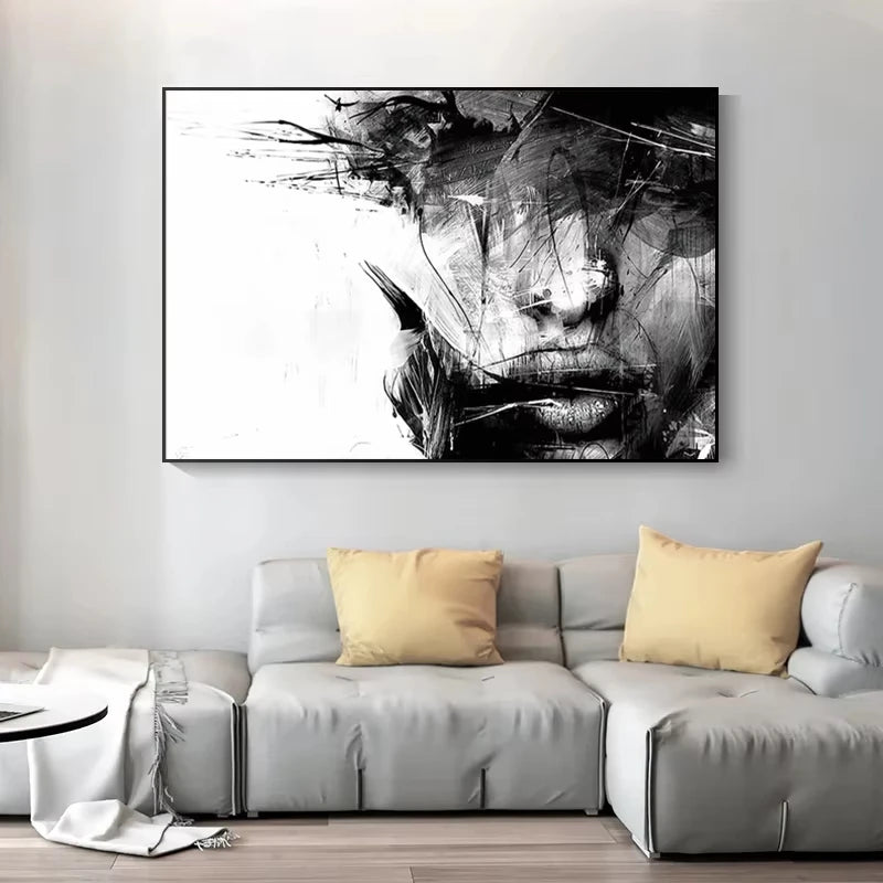 Abstract Face Black & White Canvas Wall Art | Modern Decor