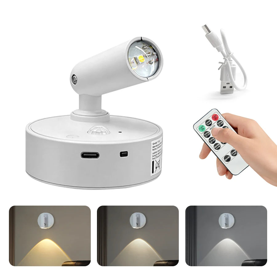 Magnetic Rotatable Spotlight Touch Dimmable 3Colors & RGB with Remote Control 500mAh USB Charging Motion Sensor LED Night Light Peaceful Pleasures Health and Wellness 3 Colors White Shell