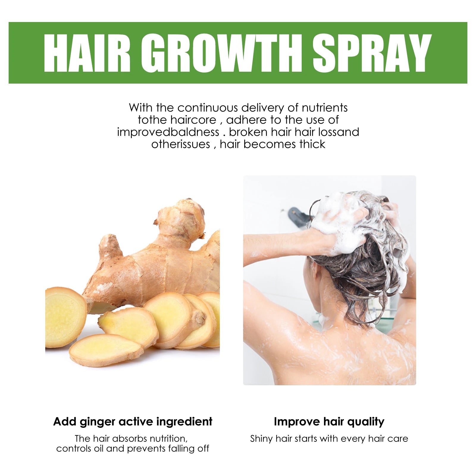 Fast Hair Growth Spray Anti-Baldness Thickening Growing Moisturize Smooth Hair Repair Split Frizz Ginger Scalp Treatment Essence Peaceful Pleasures Health and Wellness