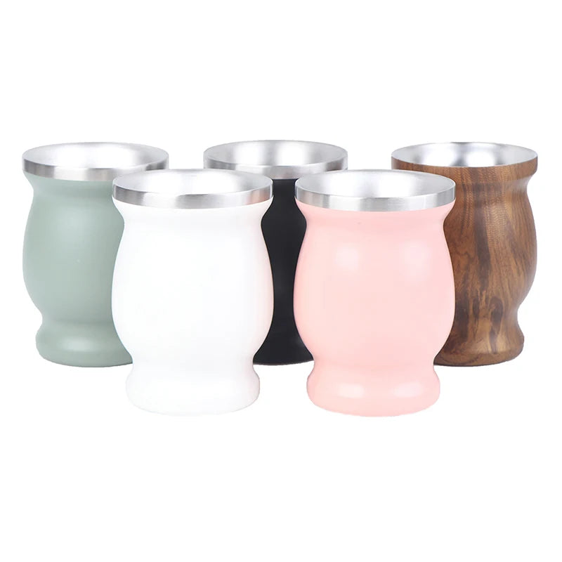 Stainless Steel Yerba Mate Gourd 8oz Cup with Bombilla Straws