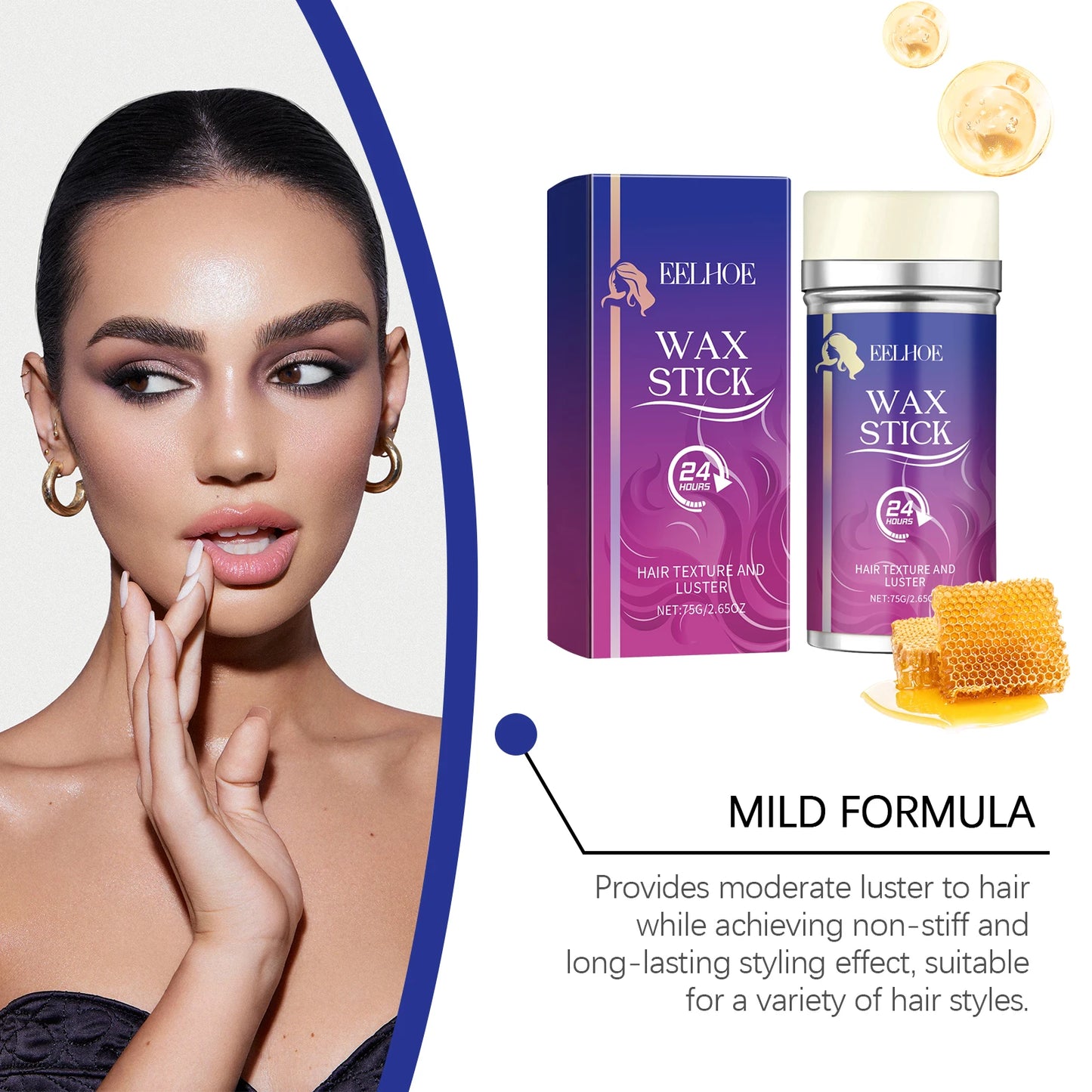 EELHOE Hair Wax Stick Anti-Frizz Strong Hold Styling 75g Hair Wax Stick Peaceful Pleasures Health and Wellness