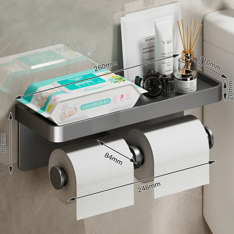 No-Drill Aluminum Wall-Mounted Toilet Paper Holder