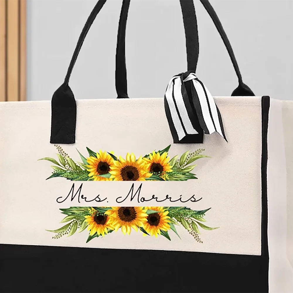 Personalized Sunflower Tote Bag | Gift for Mom, Teacher & Grandma