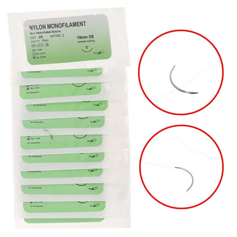 12 Pcs/Set Needle Suture Nylon Monofilament Thread Suture Practice Kit Peaceful Pleasures Health and Wellness