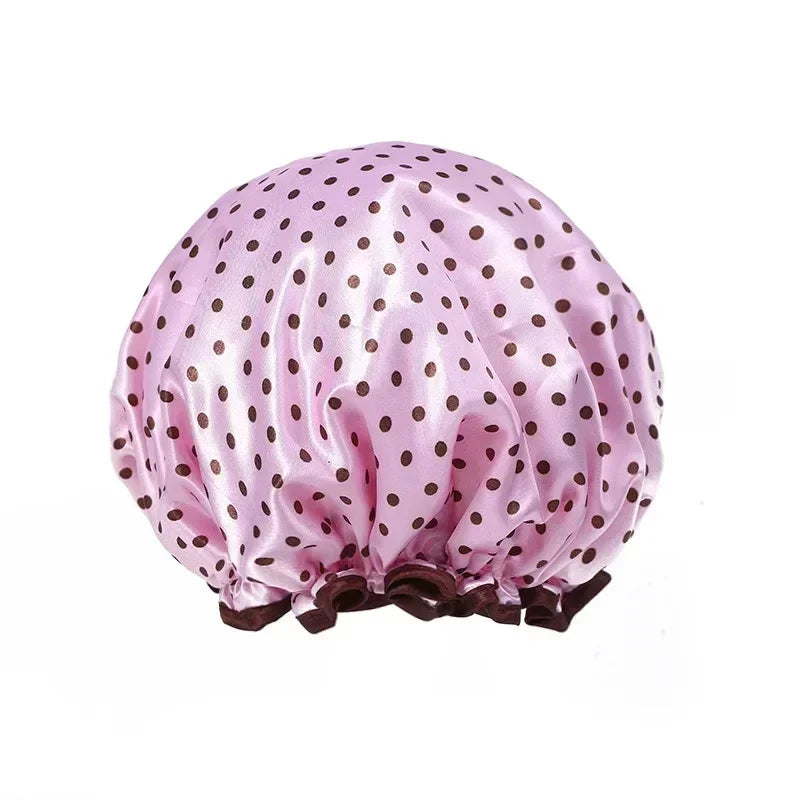 Waterproof Double Layer Shower Cap – Leopard & Polka Dot