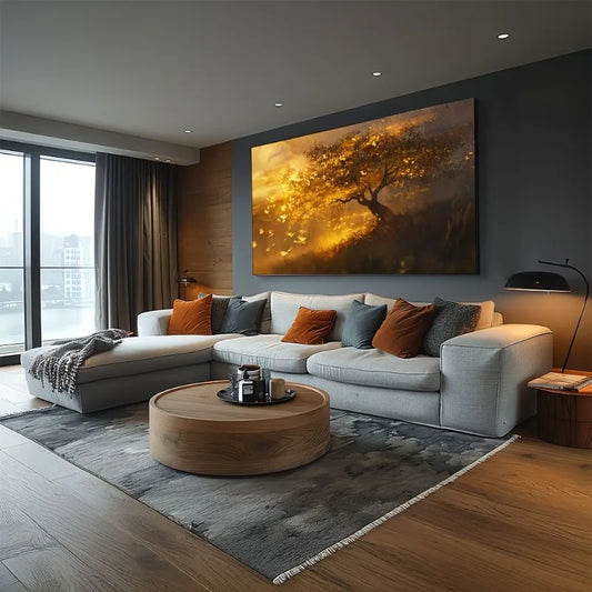 Golden Tree Canvas Wall Art – Butterfly Landscape Print, Unframed Canvas Wall Art Peaceful Pleasures Health and Wellness ZLH7207 60x120cm No Frame
