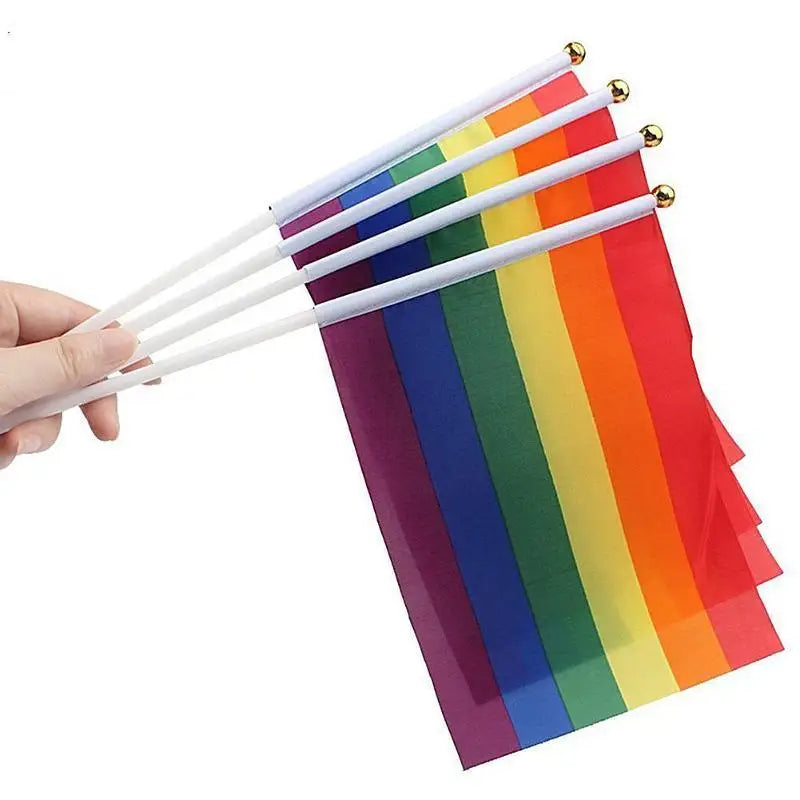 Mini Rainbow Hand Flags Sticks 14x21cm Pride Parade Celebration Party