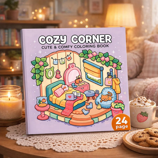Cozy Corner Cute Coloring Book Adults Kids Stress Relief Art Supplies Peaceful Pleasures Health and Wellness HHB-A0-050