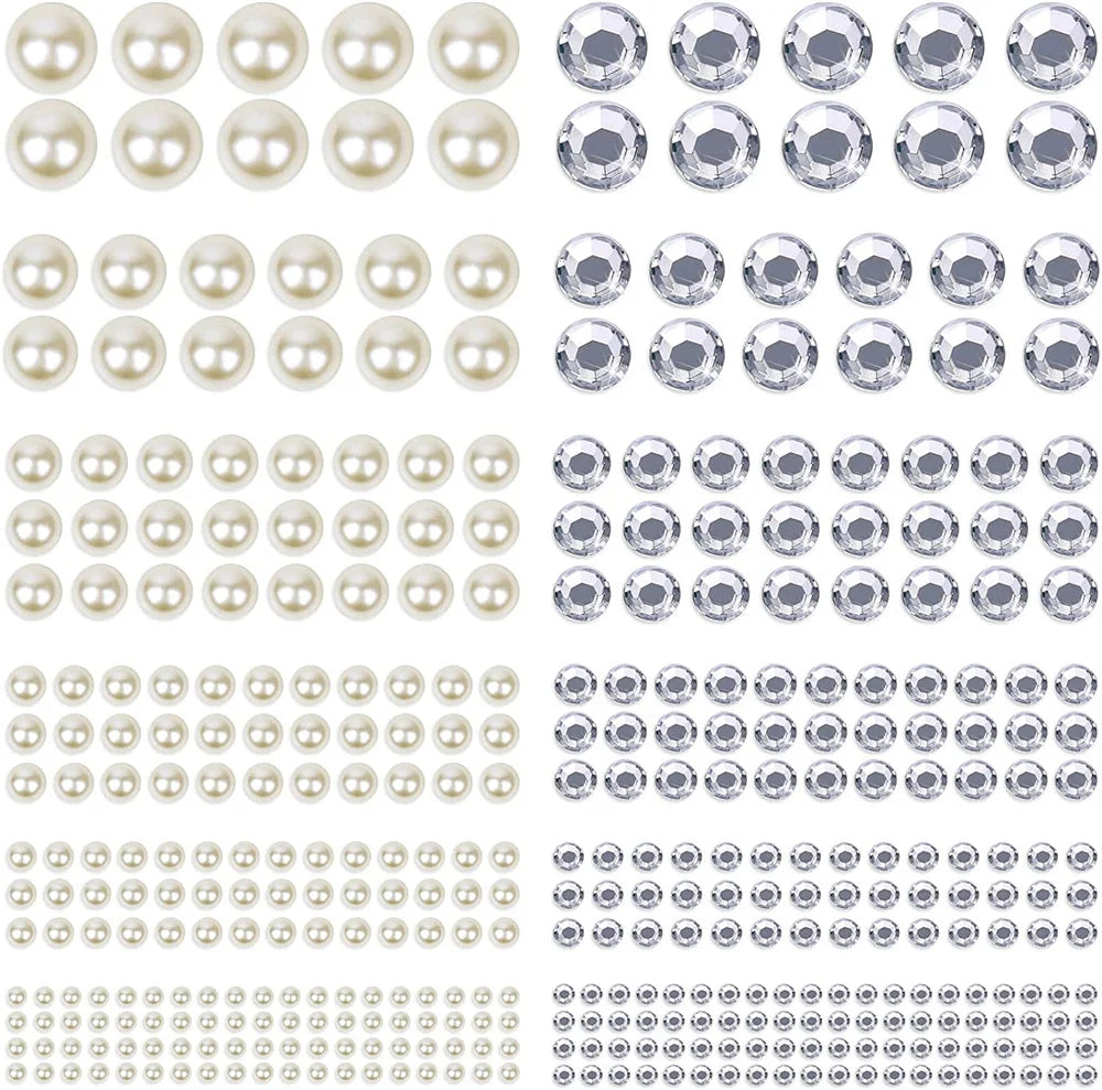 Mixed Self Adhesive White Imitation Pearl Rhinestones Stickers Face
