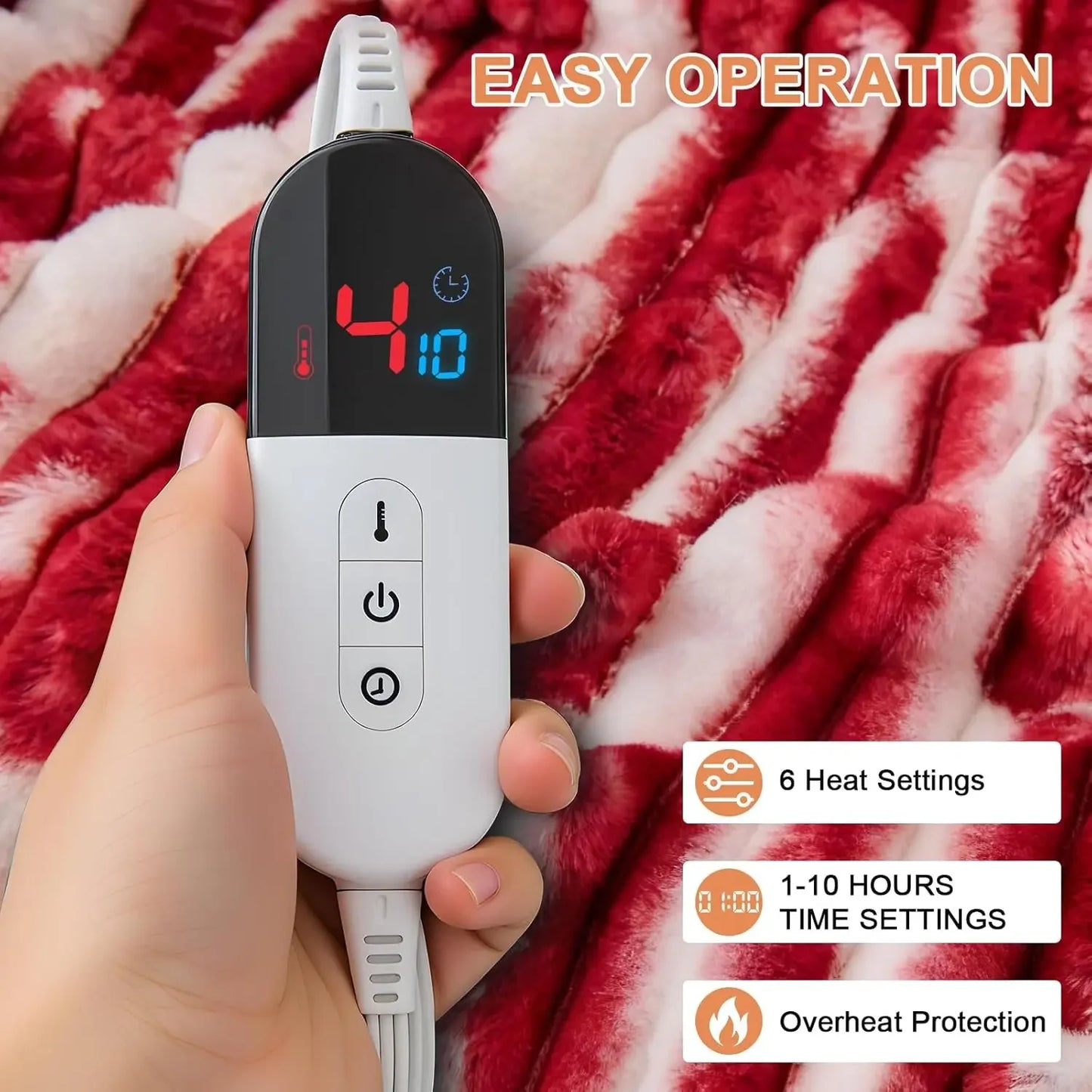 62x84 Heated Blanket with 6 Heat Levels, Auto Shut-Off & ETL Safety - Soft Faux Fur Sherpa Peaceful Pleasures Health and Wellness