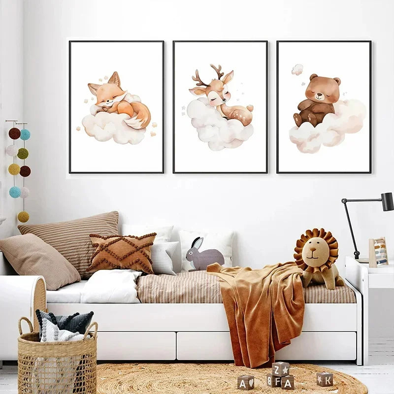 Cute Animal Canvas Wall Art for Kids Bedroom & Nursery