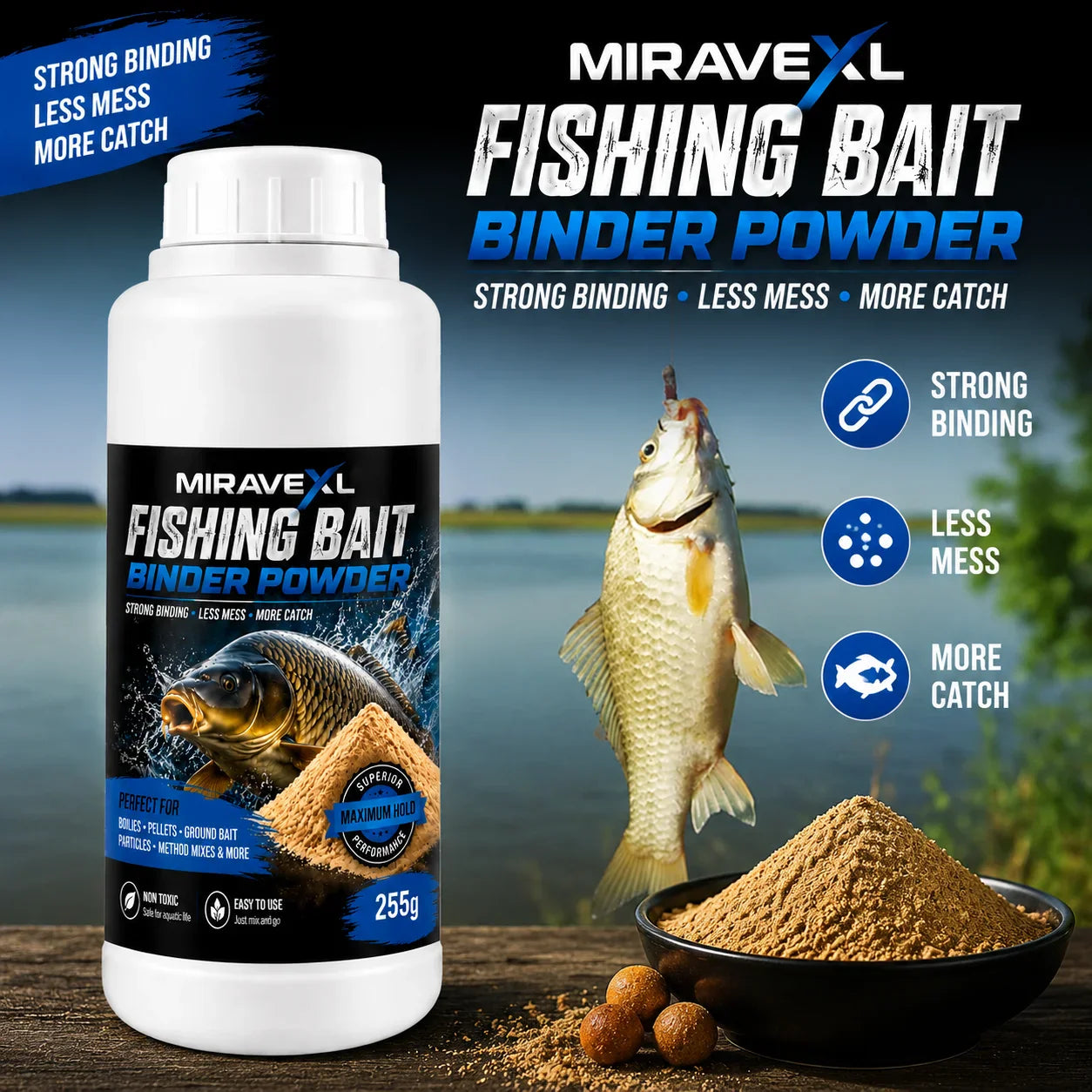 MIRAVEXL Fishing Bait Binder Powder 255g – Boilies & Pellets
