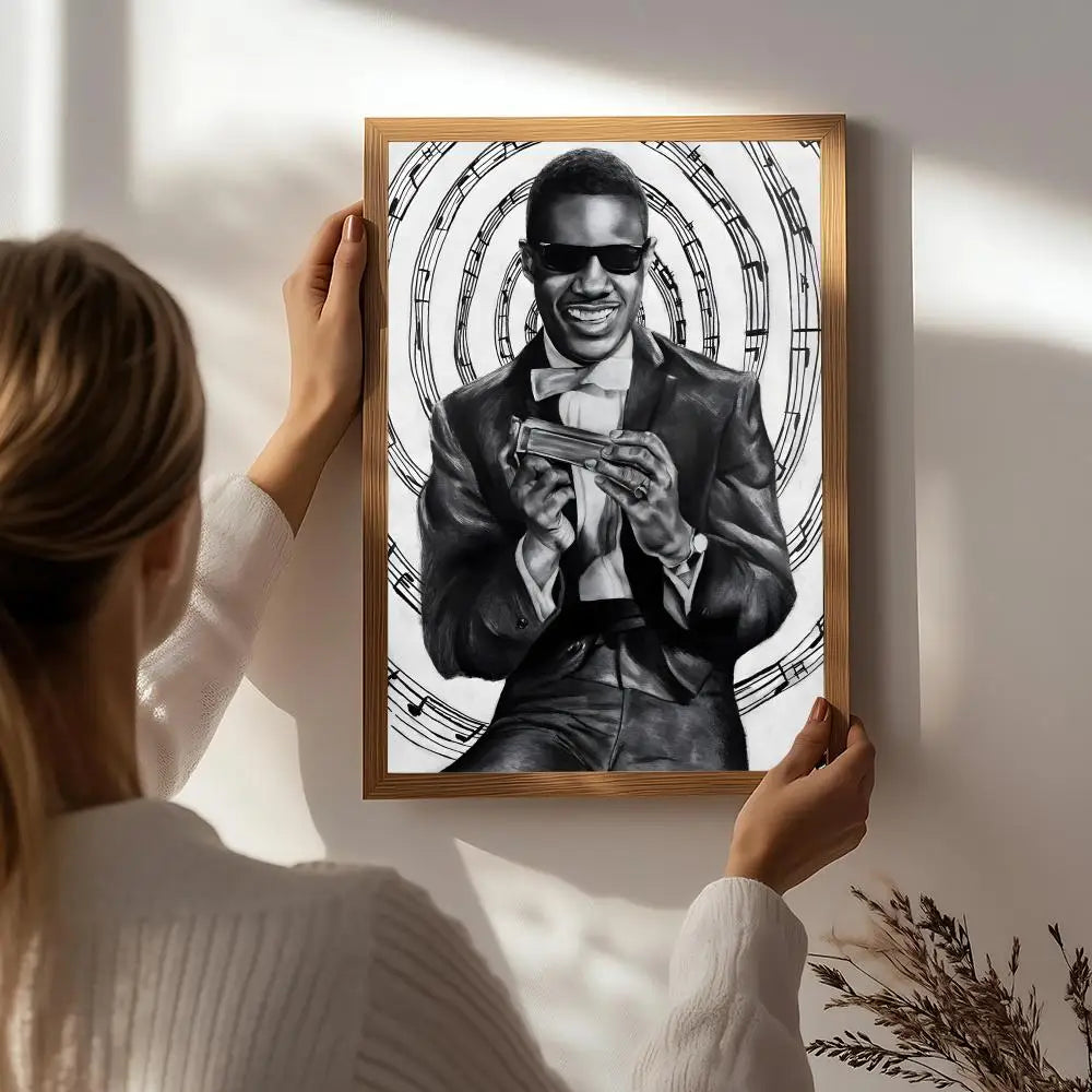 Singer S-Stevie Wonder Poster HD Self Adhesive Waterproof Wall Art Ideal for Home Office Dorm Bedroom Great Gift Peaceful Pleasures Health and Wellness White5 21X30cmNoframe