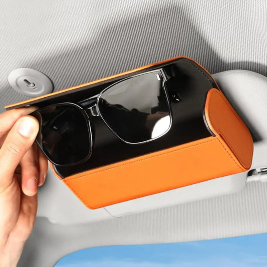 Leather Car Glasses Storage Box Sun Visor Eyeglasses Holder Clip On Auto Visor Glasses Organizer Sun Visor Eyeglasses Storage Peaceful Pleasures Health and Wellness