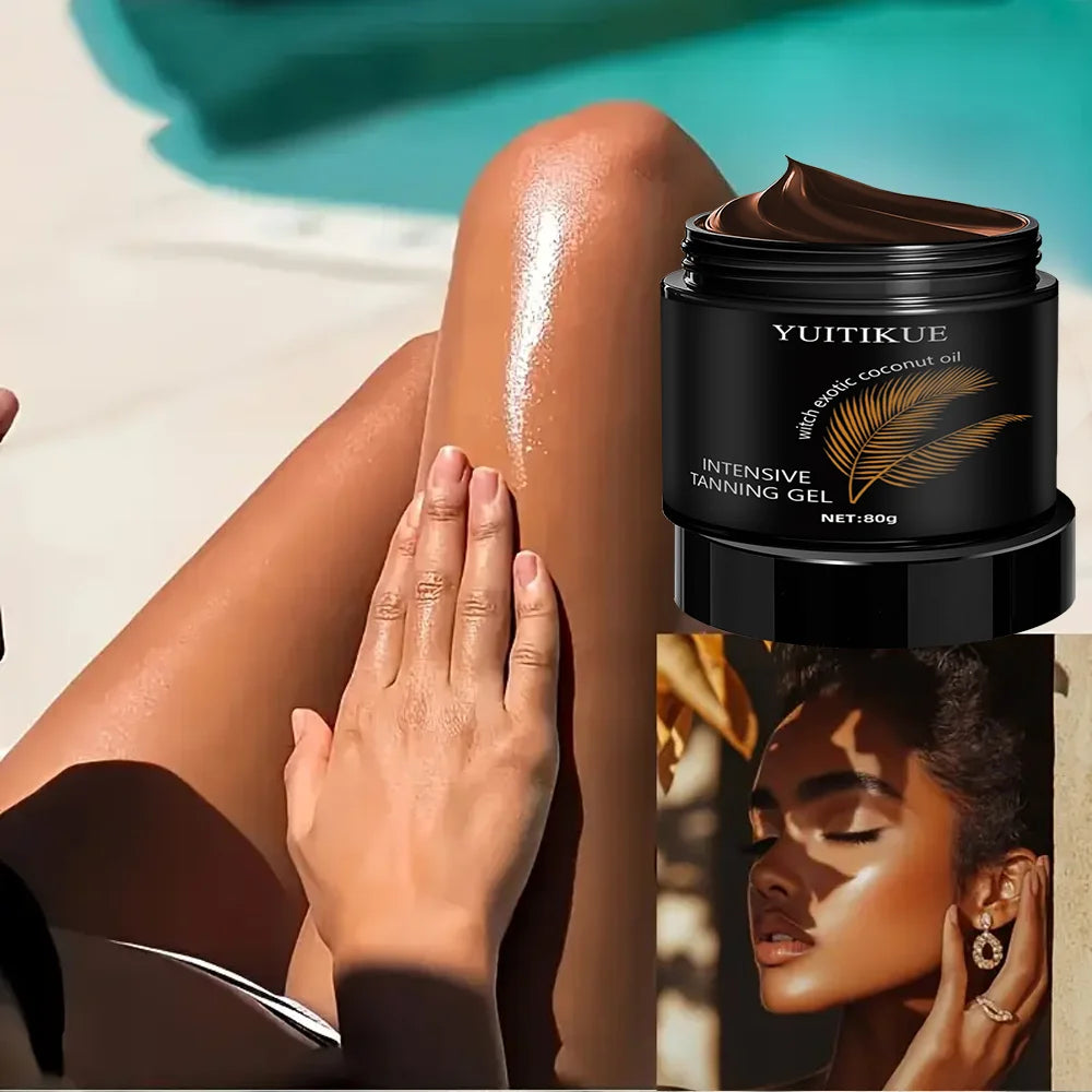 YUITIKUE Intensive Tanning Gel 80g with Coconut Oil - Fast Natural Sun-Kissed Glow, Moisturizing & No Streaks, Tropical Scent Peaceful Pleasures Health and Wellness