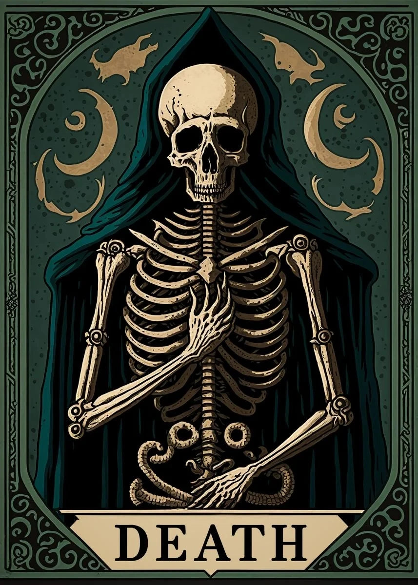 Death Tarot Card Skull Wizard Canvas Wall Art | Gothic Decor