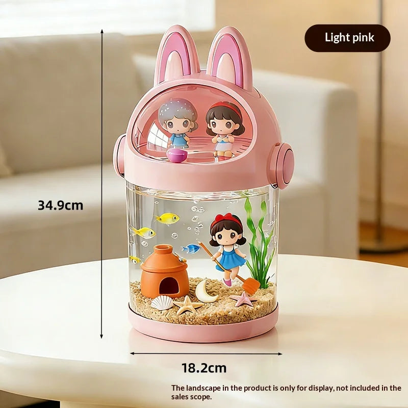 Adorable Transparent Cartoon Storage Container with Lid Dustproof Toy Organizer Bin for Kids Desk Collectible Figures Peaceful Pleasures Health and Wellness Pink C